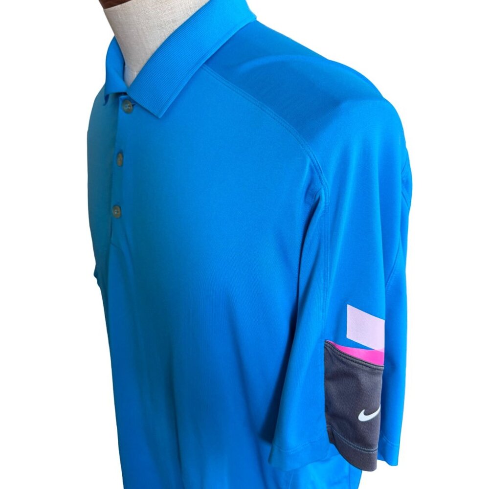 Nike Golf Tour Performance Dri Fit Polo Shirt Men XL Blue Colorblock S/S Logo S - Picture 14 of 14